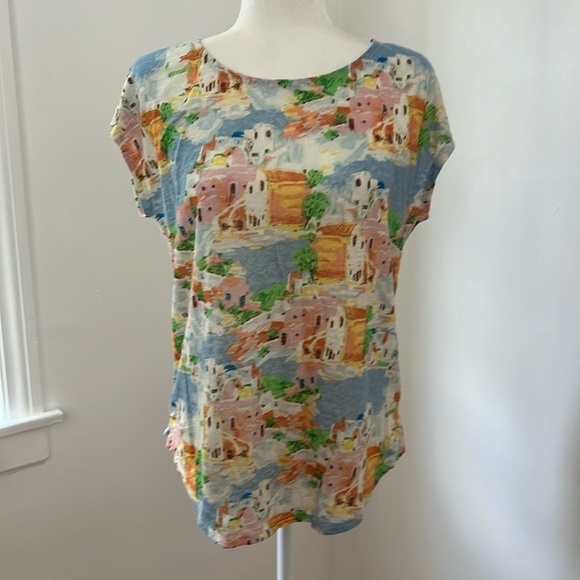 Cynthia Rowley Tops - Cynthia Rowley - Greece Greek Islands Print 100% Linen Shirt - Size M